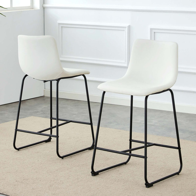 Ensemble de 2 tabourets de bar en polyuréthane de style minimaliste moderne, Blanc