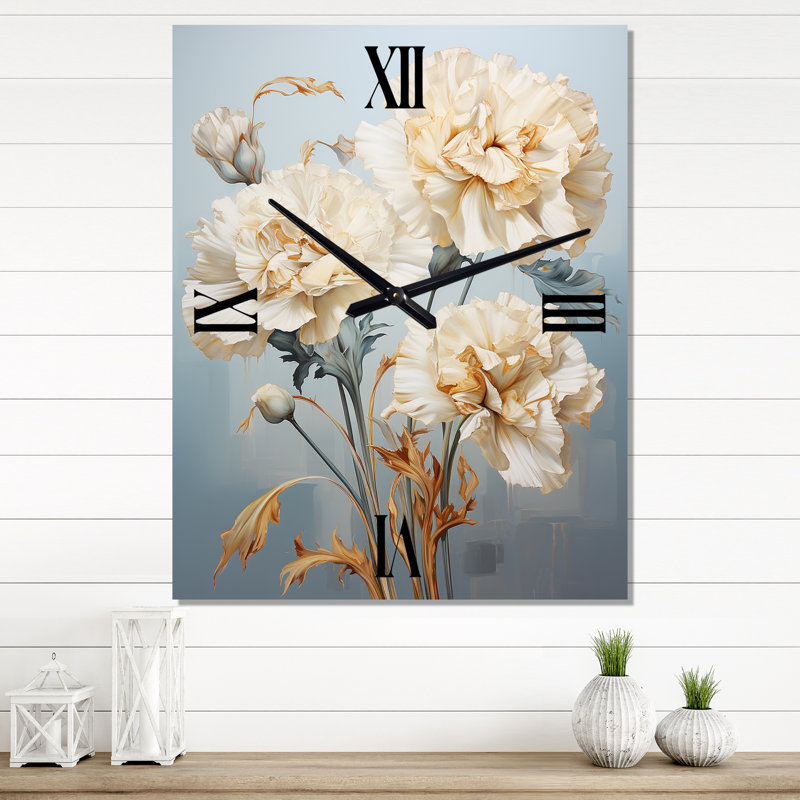 Horloge murale surdimensionnée avec œillets beiges sur fond bleu IV, Très grand