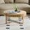 Table basse ronde moderne de 31,5 pouces pour salon, petite table basse avec piédestal robuste, bois de frêne naturel