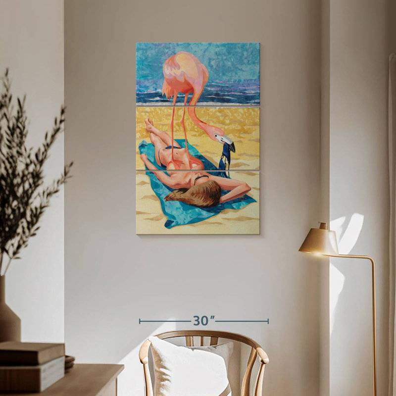 Flamant brun sur baigneur de soleil, H 57 po x l 36 po