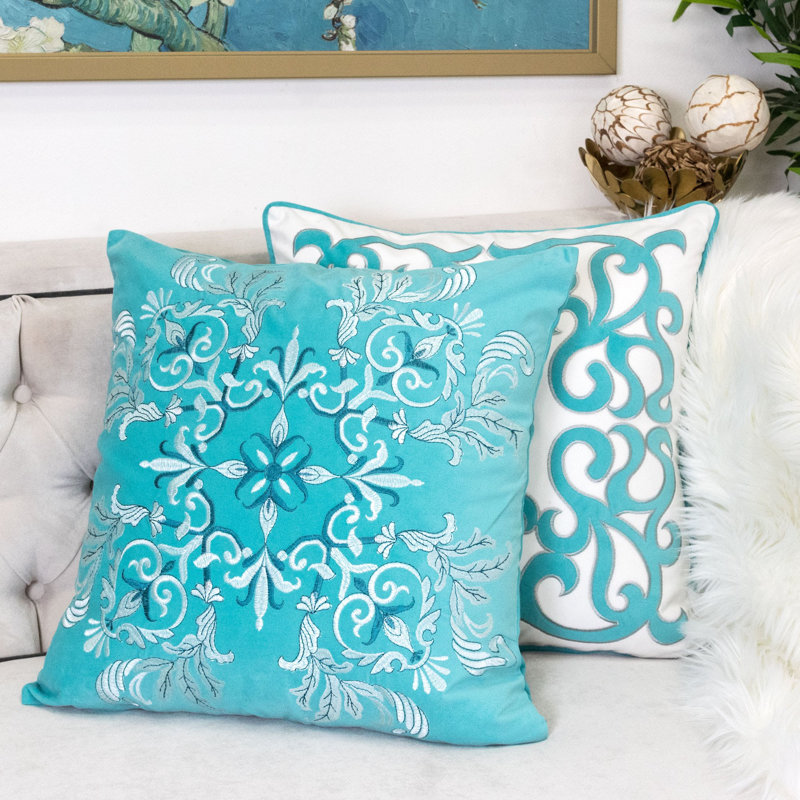 Umabel Damask Throw Pillow, Turquoise