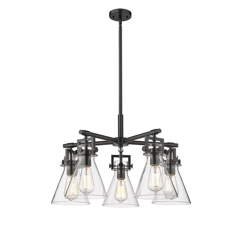 Lustre suspendu 5 lumières Barineau, Transparent, Noir mat