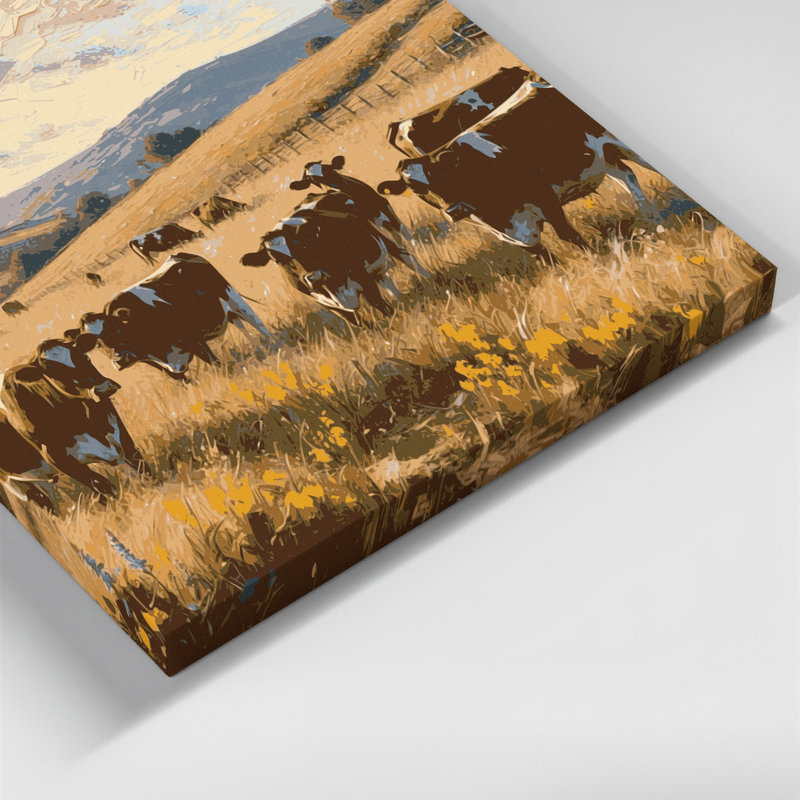 «Farm Grazing Cows», art mural sur toile brune, H 12 po x l 18 po