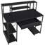 Bureau noir avec tablettes ouvertes et huche-235857876