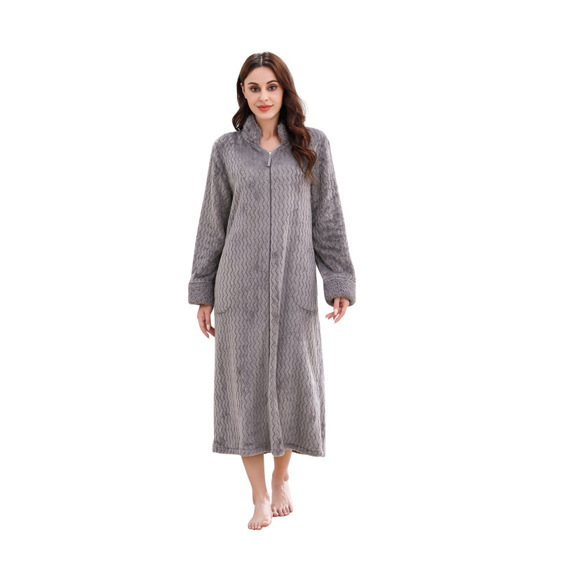 Peignoir à poches mi-mollet avec poches, Gris foncé, XL