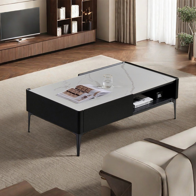 Table basse moderne simple carrée, White/Black, H 15,7 po x L 47,2 po x l 23,6 po