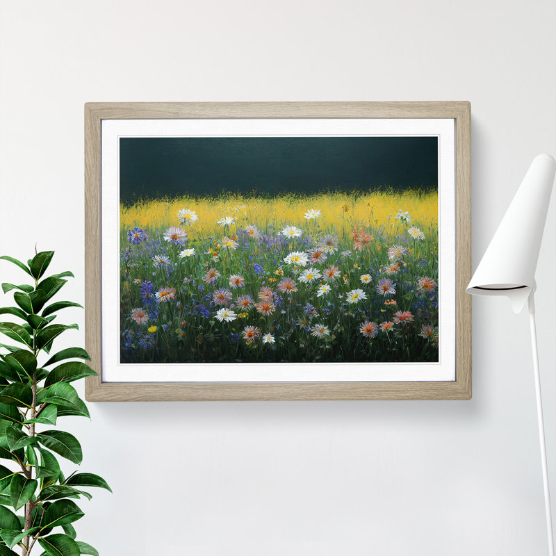 Lovable Wildflowers Floral - Single Picture Frame Print, 46cm H x 64cm W x 2cm D, Oak