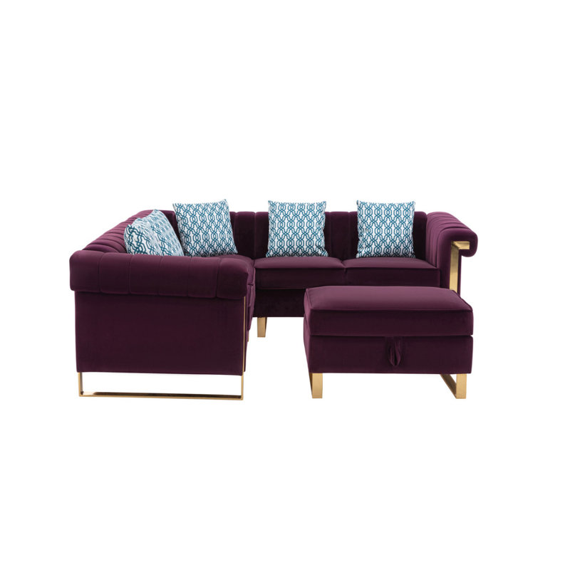 Canapé modulaire en velours 5 places 88,5 po Modern, H 29,05 po x l 88,55 po x P 88,55 po, Velours mauve