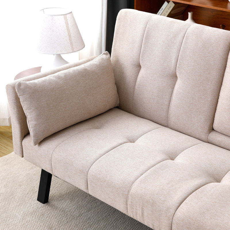 Canapé-lit multifonctionnel de 70 pouces en coton et lin avec porte-gobelet, Mélange de coton gris
