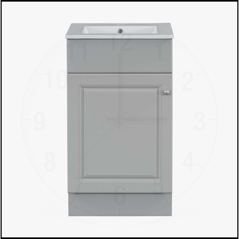 Meuble-lavabo de 18 po avec lavabo, tablette de porte et tablette intérieure réglable pour un rangement efficace, Gris