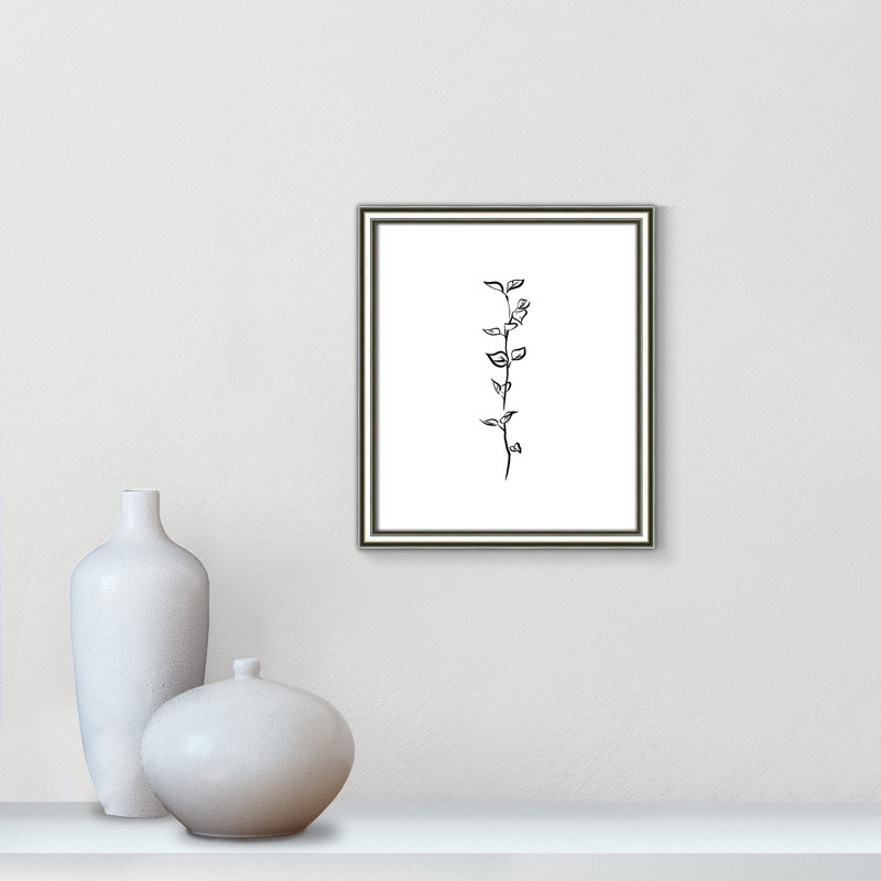 Fleurs simples 4 - reproduction de dessin, Papier avec cadre argenté, H 15 po x l 13 po x P 0,88 po