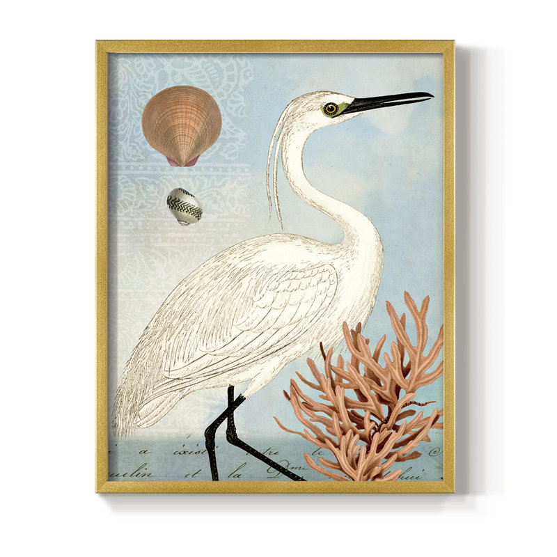 Blue Egret Framed Print - Solid Wood, H 15 po x l 12 po, Doré