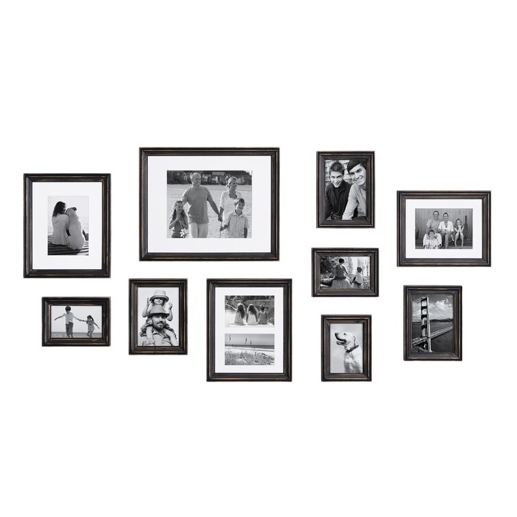 10 Piece Rayburn Gallery Picture Frame Set Three Posts Color: White Wash/Charcoal Gray/Rustic Gray