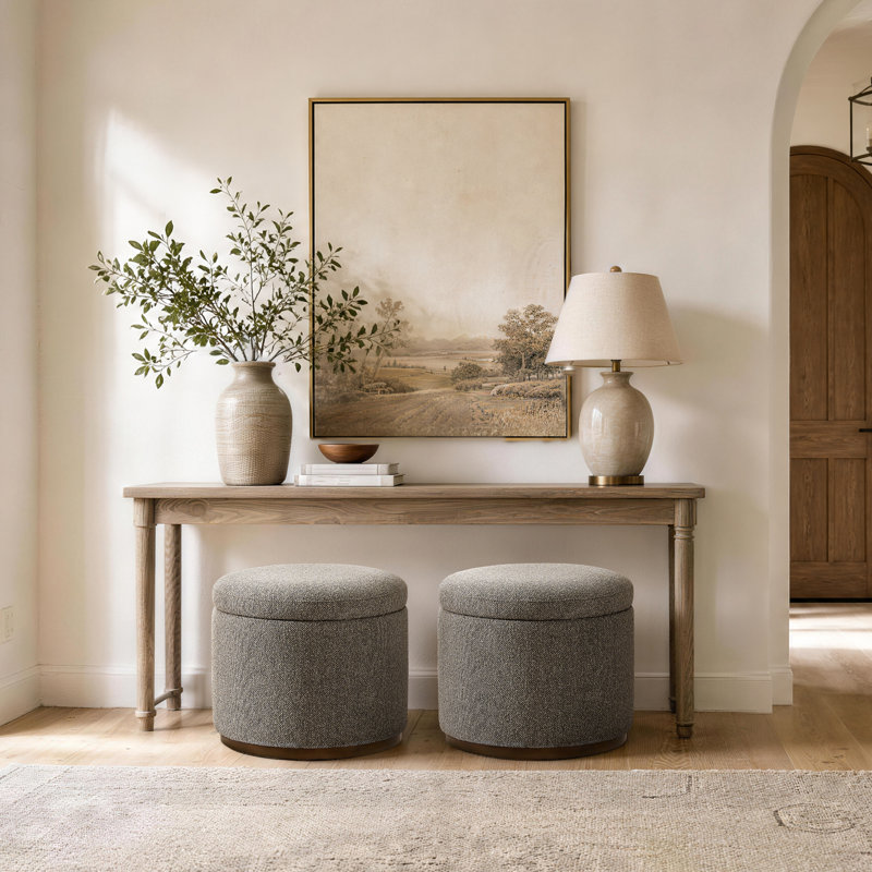 19.9"Round Upholstered Ottoman with Storage, Brown