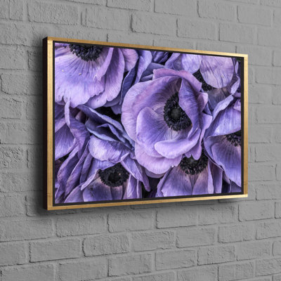 Image de bouquet de fleurs d'anémone mauve 3D imprimée sur toile de coton durable, idéale pour la décoration murale d'une cuisine et excellente comme cadeau réfléchi