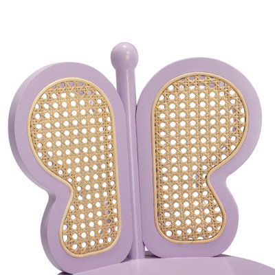 Kids' Butterfly Wooden Stool – Rattan Woven Wings with Solid Wood Legs & Adjustable Feet – Colorful Toddler Seat