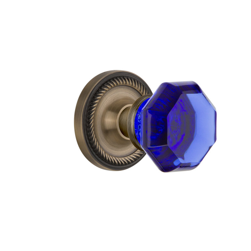 Rosette en corde avec bouton de porte Waldorf Cobalt, Laiton antique