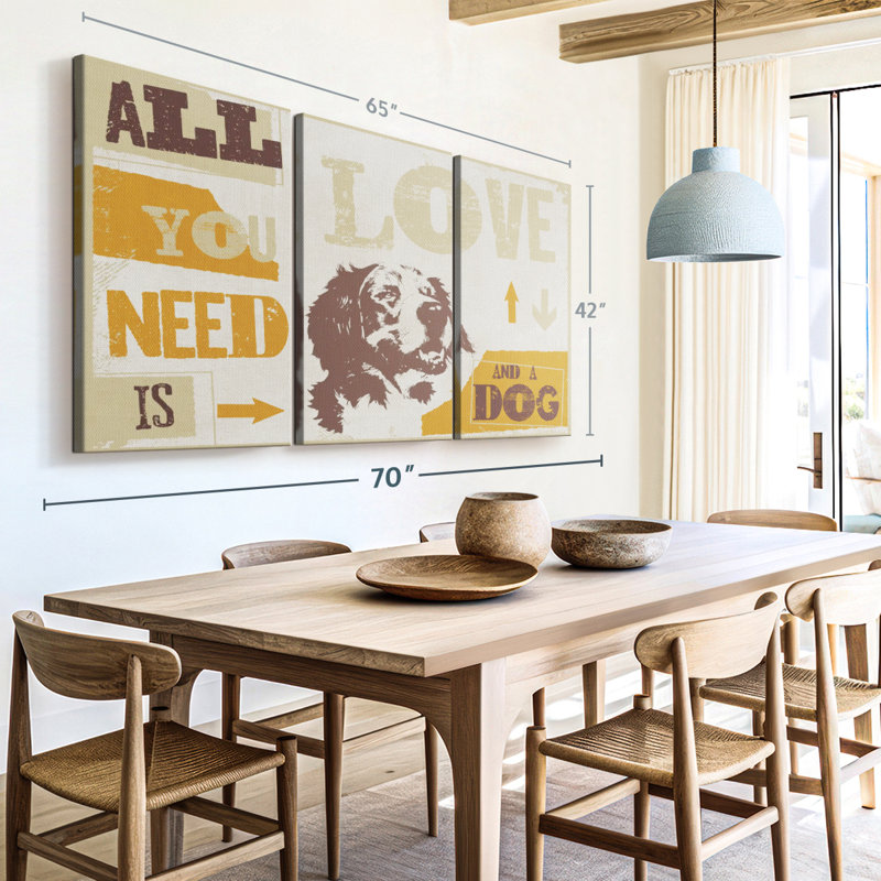 «All You Need Is Love And Dog» sur toile, H 42 po x l 65 po x P 1,25 po