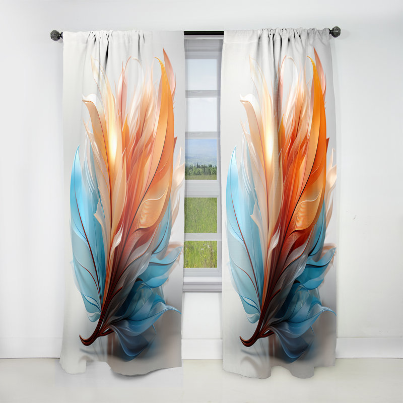 Rideau en velours animaux orange et turquoise I - Fractal Boho Feather, L 52 po x L 84 po
