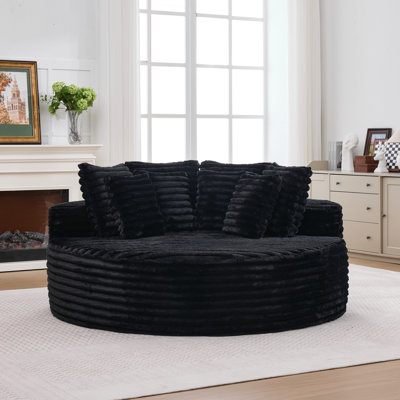 Black Fluffy Round Compression Accent Chair, 70.8" Modern Single Sleeper Chair, No Assembly Required for Living Room, Bedroom, Lounge and Projection Room
