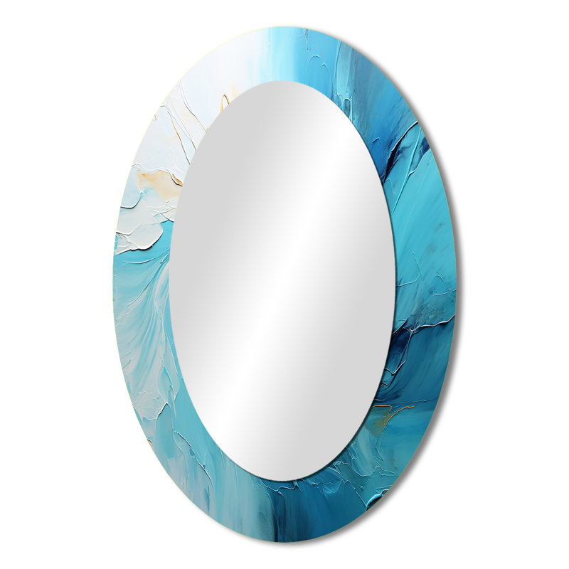 Azure Symphony I - Grand miroir mural ovale sur métal, 36 po x 24 po