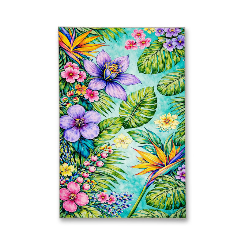 Tapis tissé à motif floral lavable bleu sarcelle Mosso, 2' x 2'11"