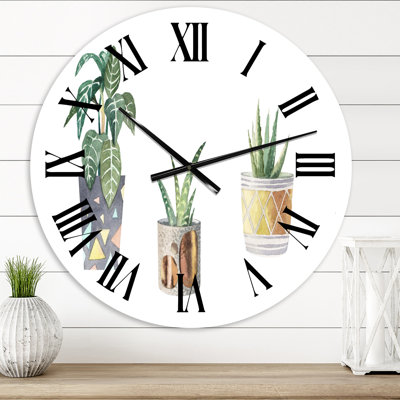 Three Potted Houseplants - Traditional wall clock