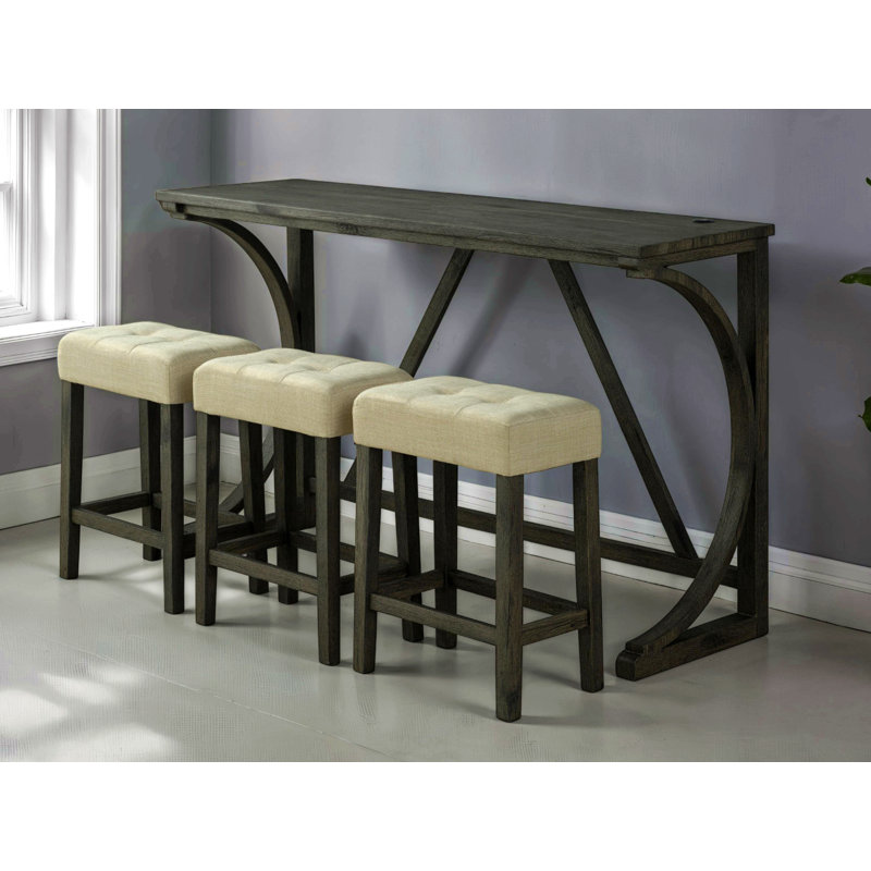 Ensemble de table de salle à manger moderne et brun avec tabourets usb 3X et coussin de siège capitonné beige