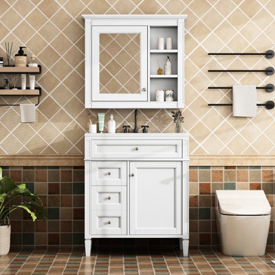 Meuble-lavabo 30 po avec armoire à miroir élégante, 2 tiroirs, lavabo, surface d'eau gracieuse, protection