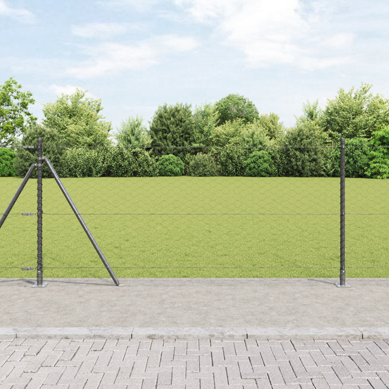 Vidaxl Hexagon Fence Steel, Grey, 80cm H x 2500cm W