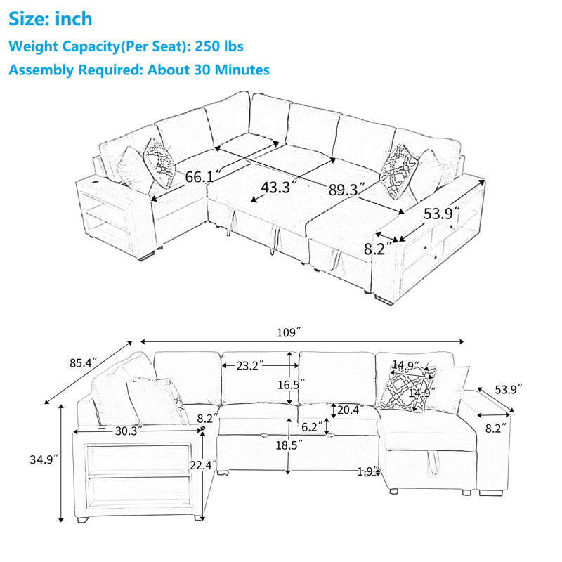 4 - Piece Upholstered Sectional, Beige Chenille