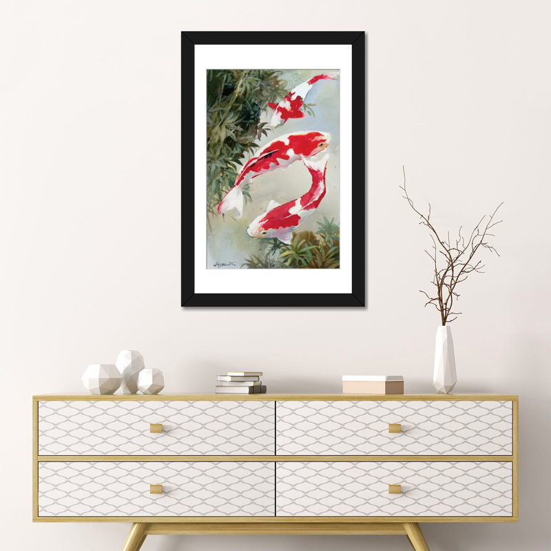 « koi i », reproduction sur toile, H 18 po x l 12 po x P 1,5 po, Papier d'art encadré noir, Pas de tapis