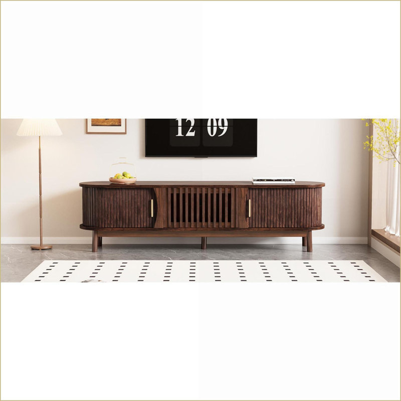 TV Stand for 75” TVs, Modern Farmhouse Entertainment Center with Storage | Solid Wood+MDF | Dark Brown