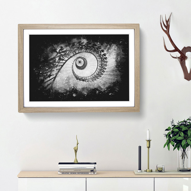 Spiral Staircase - Picture Frame Graphic Art, 33cm H x 45cm W x 2cm D, Oak Framed