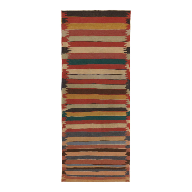 Wool Striped Area Rug in Red/Yellow/Blue