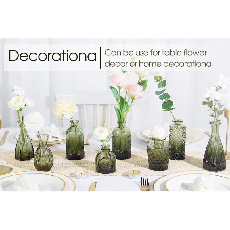 12pcs Green Glass Bud Vases Set