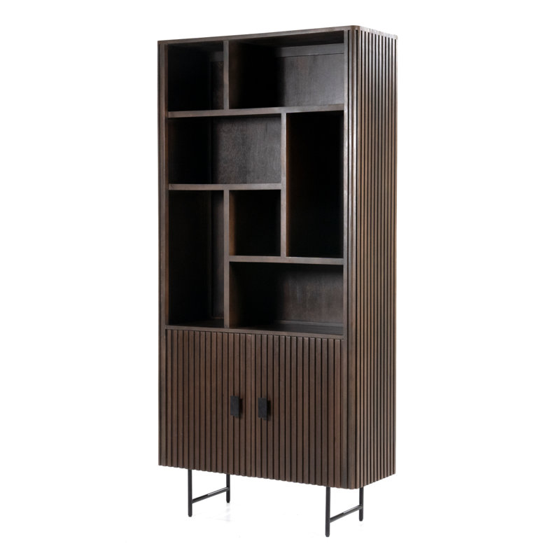 Brown Mango Wood Vertical Bookcase with Doors