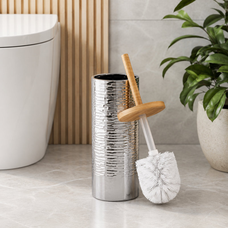 Porte-brosse de toilette en acier inoxydable | Forme ronde | Finition argentée | Livré avec une doublure en plastique complète à l'intérieur pour éviter les gouttes