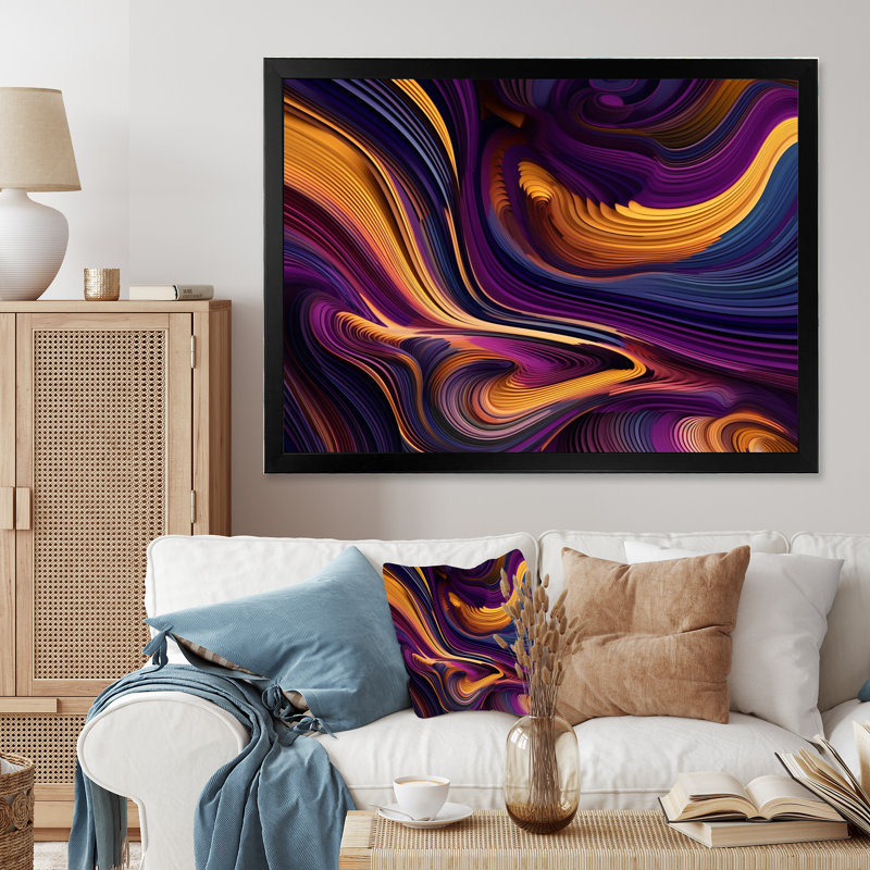 Mauve, jaune, couleurs dansantes II, Toile encadrée noire à coins fermés, H 12 po x l 20 po x P 1 po