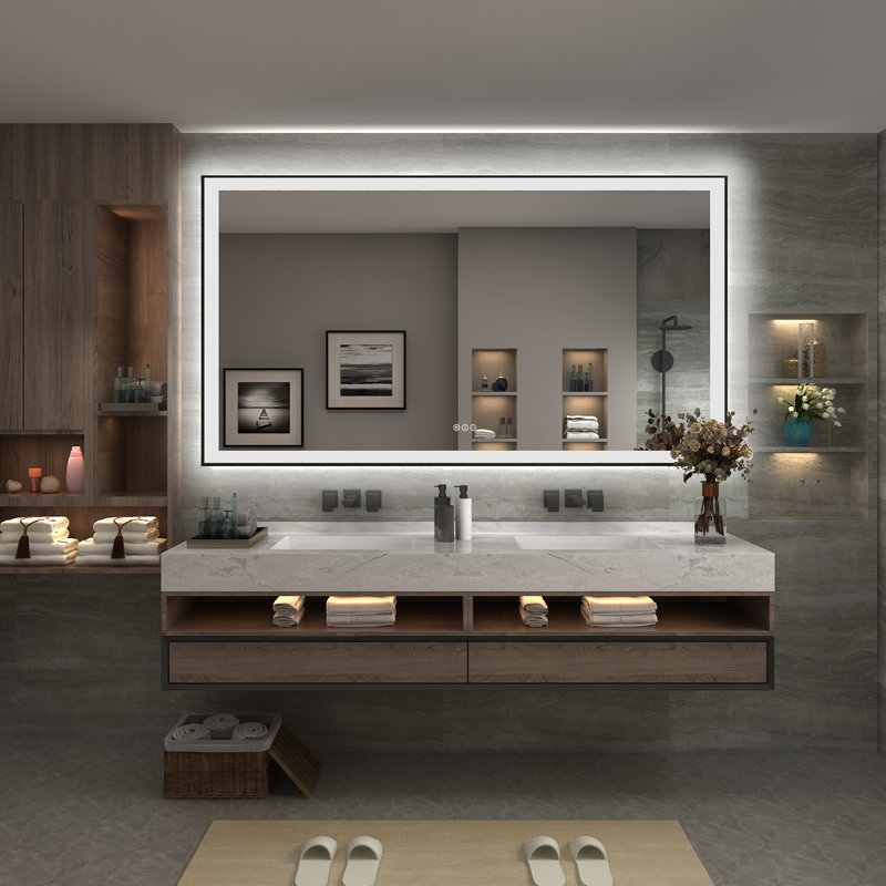 Black Aluminum Framed 72"x40" LED Bathroom Vanity Mirror