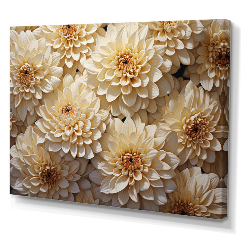 «White Minimalisme Chrysanthemums», mosaïque sur toile, Toile tendue, H 24 po x l 32 po x P 1 po