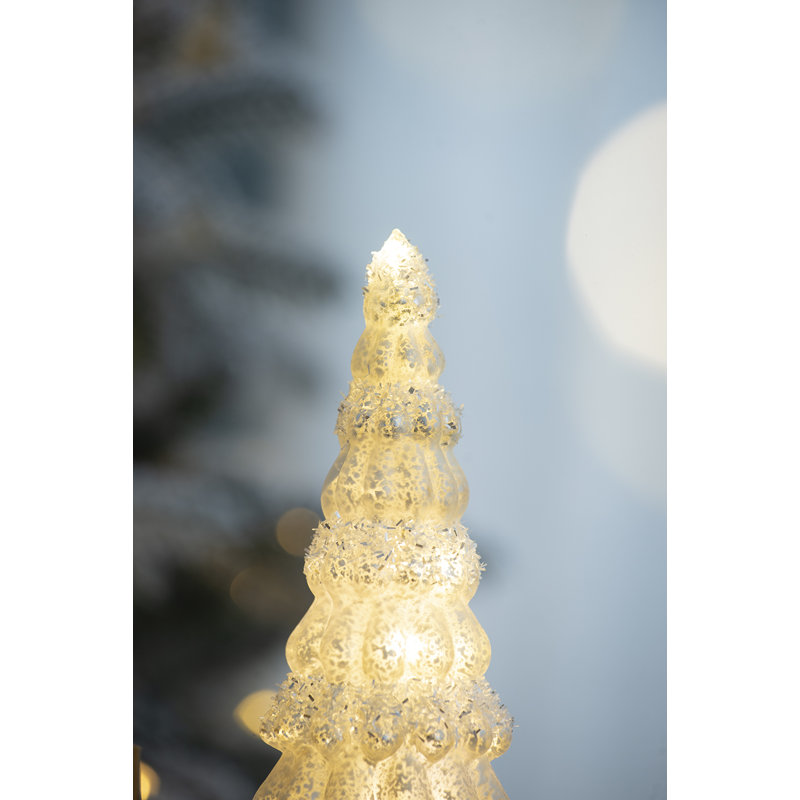 Glass Cone Tree With Light - Set of 3 - 3.5" x 3.5" x 8.3" - Cream