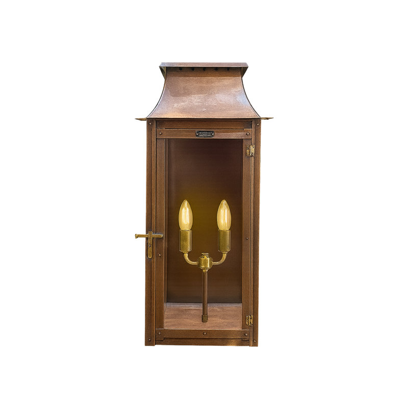  Colonial 16" Copper Flush Mount Wall Lantern – Electric Indoor or Outdoor Light with Tempered Glass, 16" H x 10.25" W x 6" D