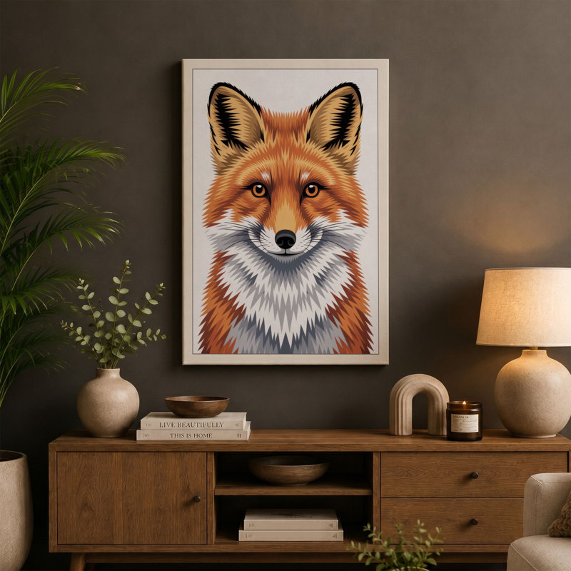 Fox Portrait Modern 1 Piece Wrapped Canvas Wall Art, 36x24 - 91.4 x 61.0 cm, Terracotta Border
