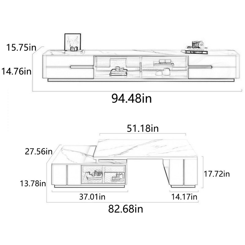 Advanced simple TV cabinet tea table combination