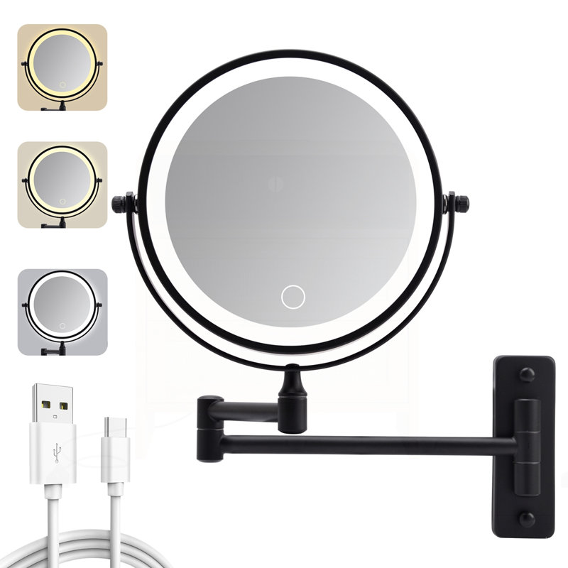 Wall Mounted Lighted Makeup Mirror, Black