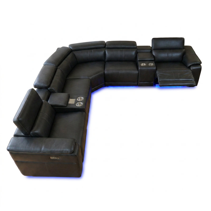 Canapé modulaire inclinable électrique en forme de L avec haut-parleurs Bluetooth, charge sans fil, console de rangement et lumières DEL