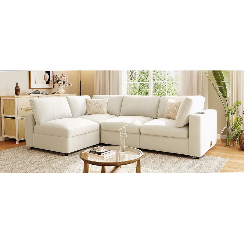 133.5" Modular Sofa With Storage, USB/Wireless Charging & Bluetooth Speaker