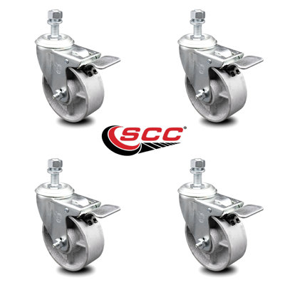 Semi Steel Swvl TS Caster w/RB Set 4 w/4" Wheel&1/2" Stem-4 Swvl w/TTL BRK