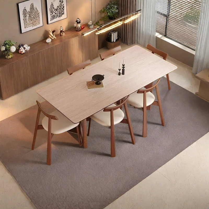 Table de salle à manger en pierre frittée avec bois de frêne fumé, H 29,5 po x L 70,8 po x l 31,4 po, 7